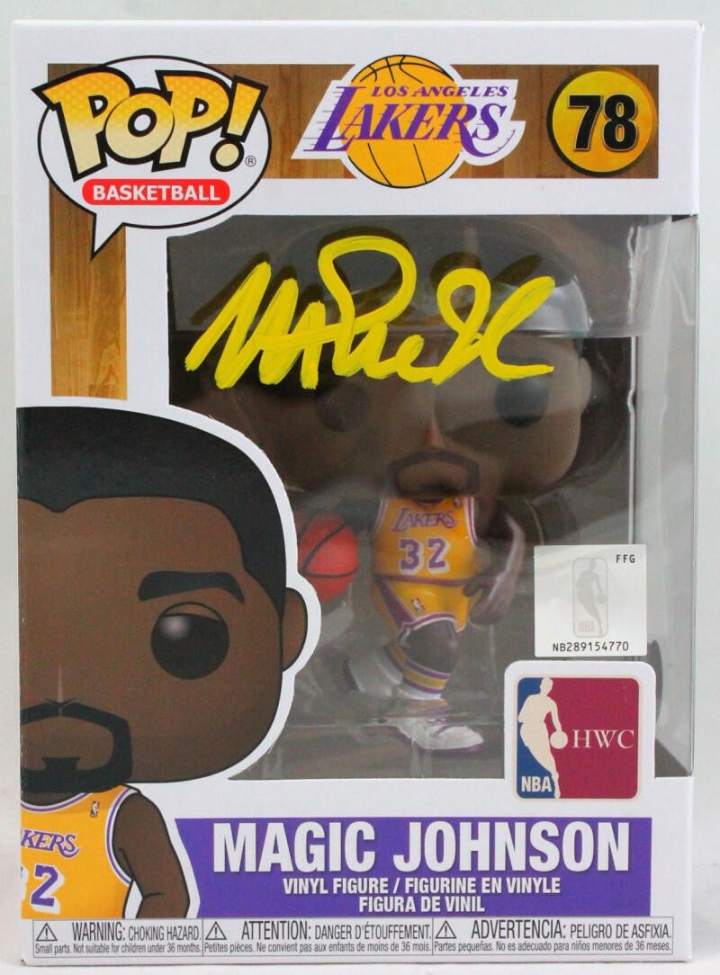 Magic Johnson Autographed Funko Pop LA Lakers #78 Beckett Hologram: Magic Johnson Autographed Funko Pop LA Lakers #78 Beckett Hologram This collectible features a Magic Johnson autographed LA Lakers Funko Pop Figurine #78, a must-have for any Lakers fan or memorabilia
