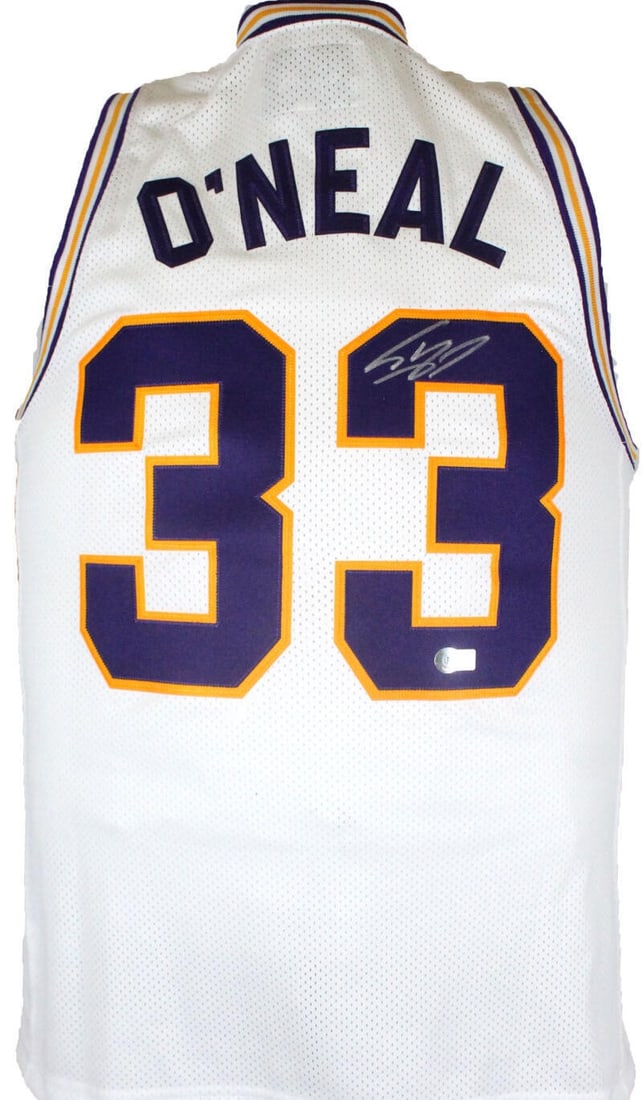 LSU White Retro Brand Jersey Signed by Shaquille O'Neal Beckett Hologram: LSU White Retro Brand Jersey Signed by Shaquille O'Neal Beckett Hologram This is a pre-owned LSU white retro brand jersey autographed by Shaquille O'Neal. The signature is authenticated by Beckett and