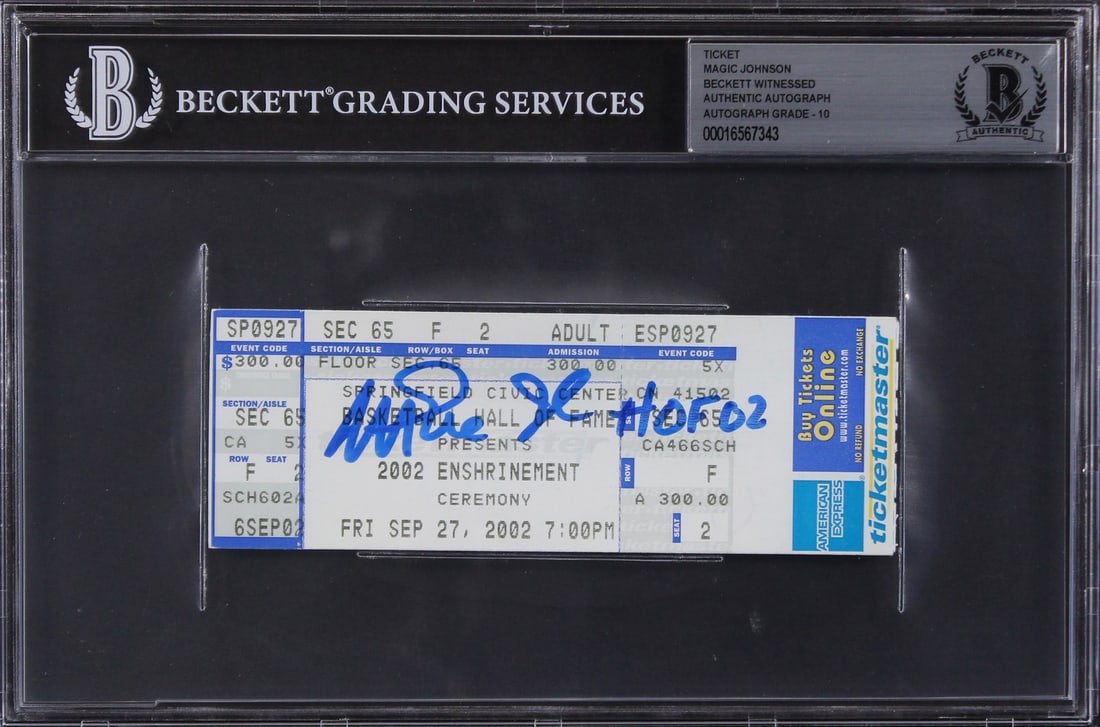 Magic Johnson Signed Hall of Fame Ticket Stub Beckett Gem Mint 10: Magic Johnson Signed Hall of Fame Ticket Stub Beckett Gem Mint 10 This is an original Naismith National Basketball Hall of Fame enshrinement ceremony ticket stub, personally signed by Magic Johnson of