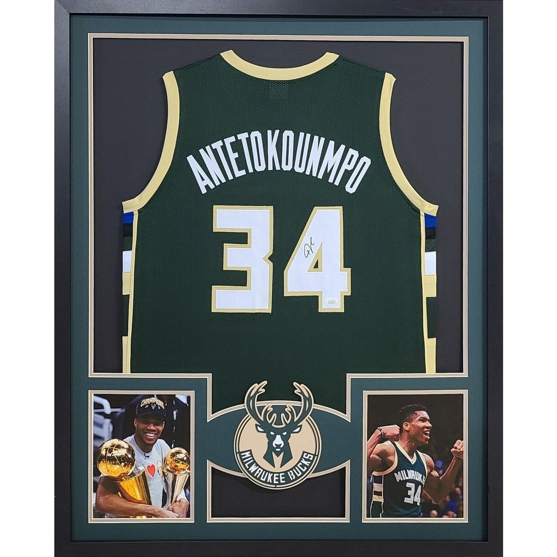 Giannis Antetokounmpo Signed Framed Jersey Milwaukee Bucks Beckett Authenticated: Giannis Antetokounmpo Signed Framed Jersey Milwaukee Bucks Beckett Authenticated This autographed Giannis Antetokounmpo framed jersey is a must-have for any Milwaukee Bucks fan. Authenticated by Becke