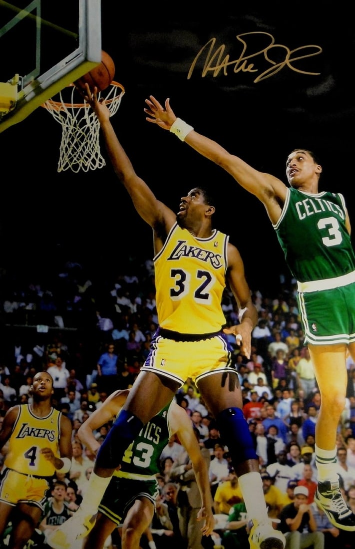 Magic Johnson Autographed 20x30 Photo Los Angeles Lakers vs Boston (1 of 3)