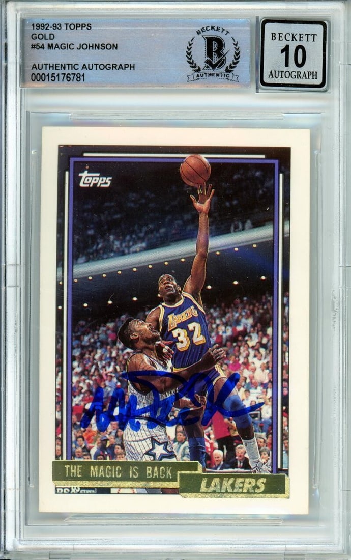 Magic Johnson Signed 1992-93 Topps Gold Lakers Card BAS Auto Grade 10 (1 of 5)
