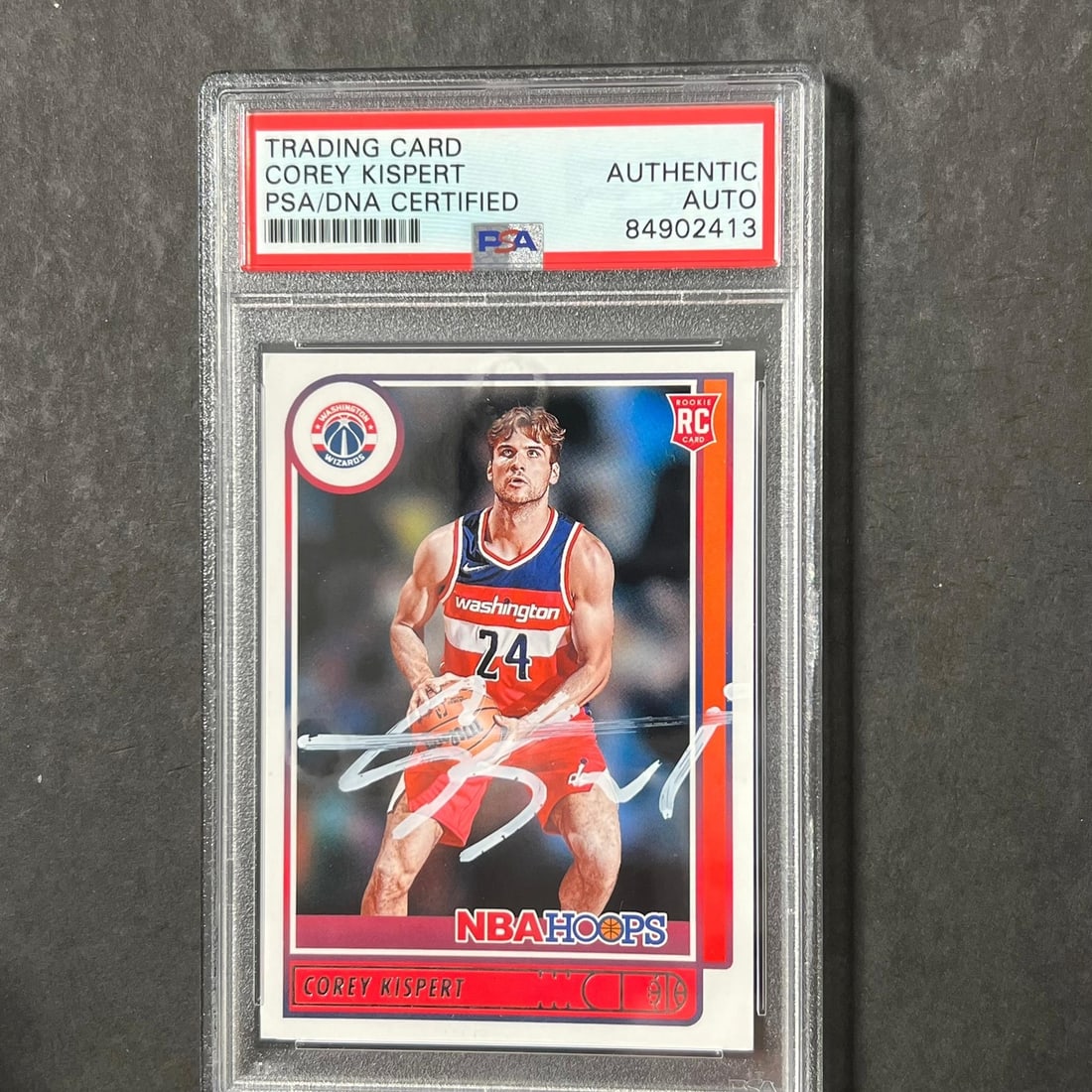 2021 Panini NBA Hoops Corey Kispert Signed Card PSA Authenticated Wizards: 2021 Panini NBA Hoops Corey Kispert Signed Card PSA Authenticated Wizards This is a 2021 Panini NBA Hoops #212 card featuring the signature of Corey Kispert. The autograph has been authenticated by PS