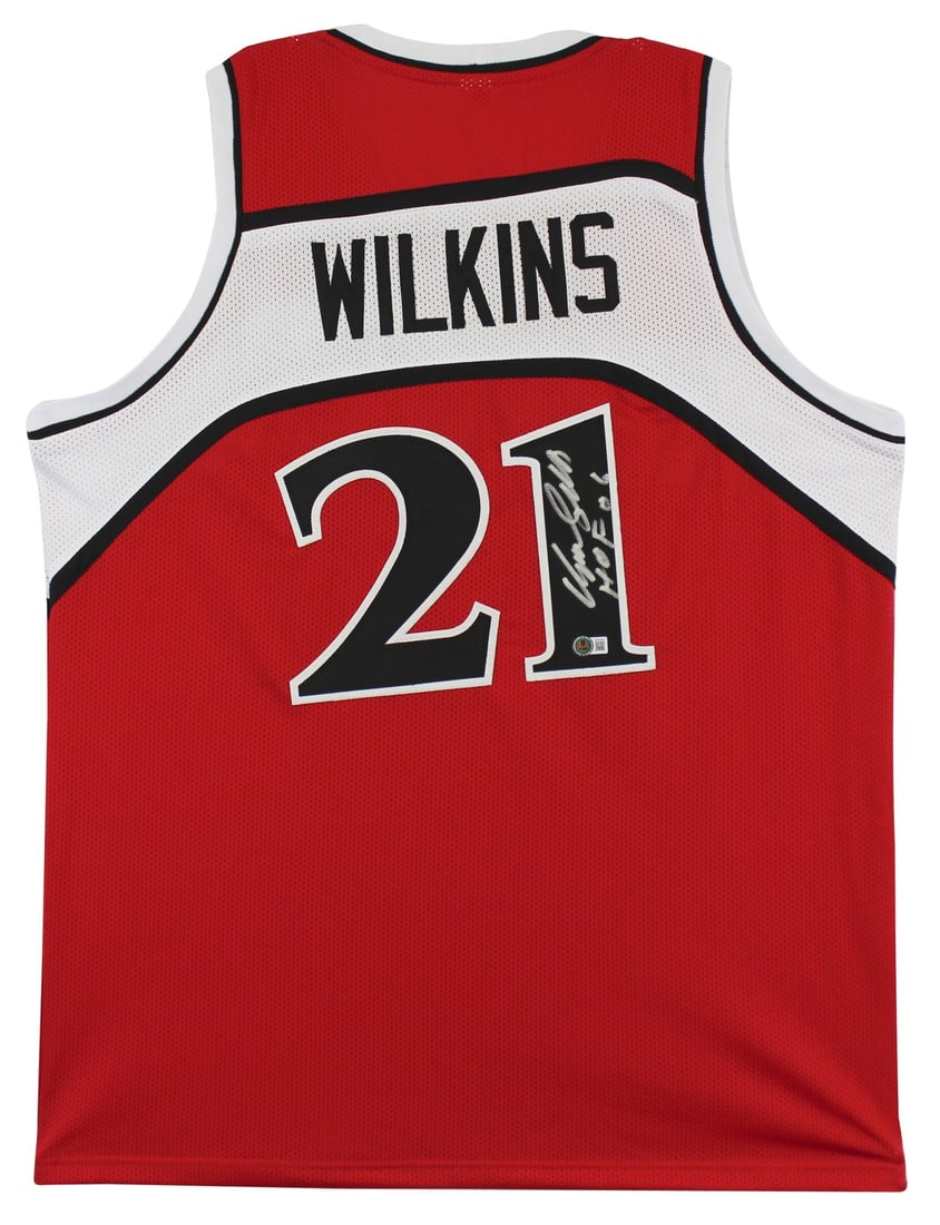 Dominique Wilkins Signed Red Pro Style Jersey HOF 06 BAS Witnessed: Dominique Wilkins Signed Red Pro Style Jersey HOF 06 BAS Witnessed Celebrate the legacy of Dominique Wilkins with this original signed red pro style jersey featuring black numbers and the inscription 