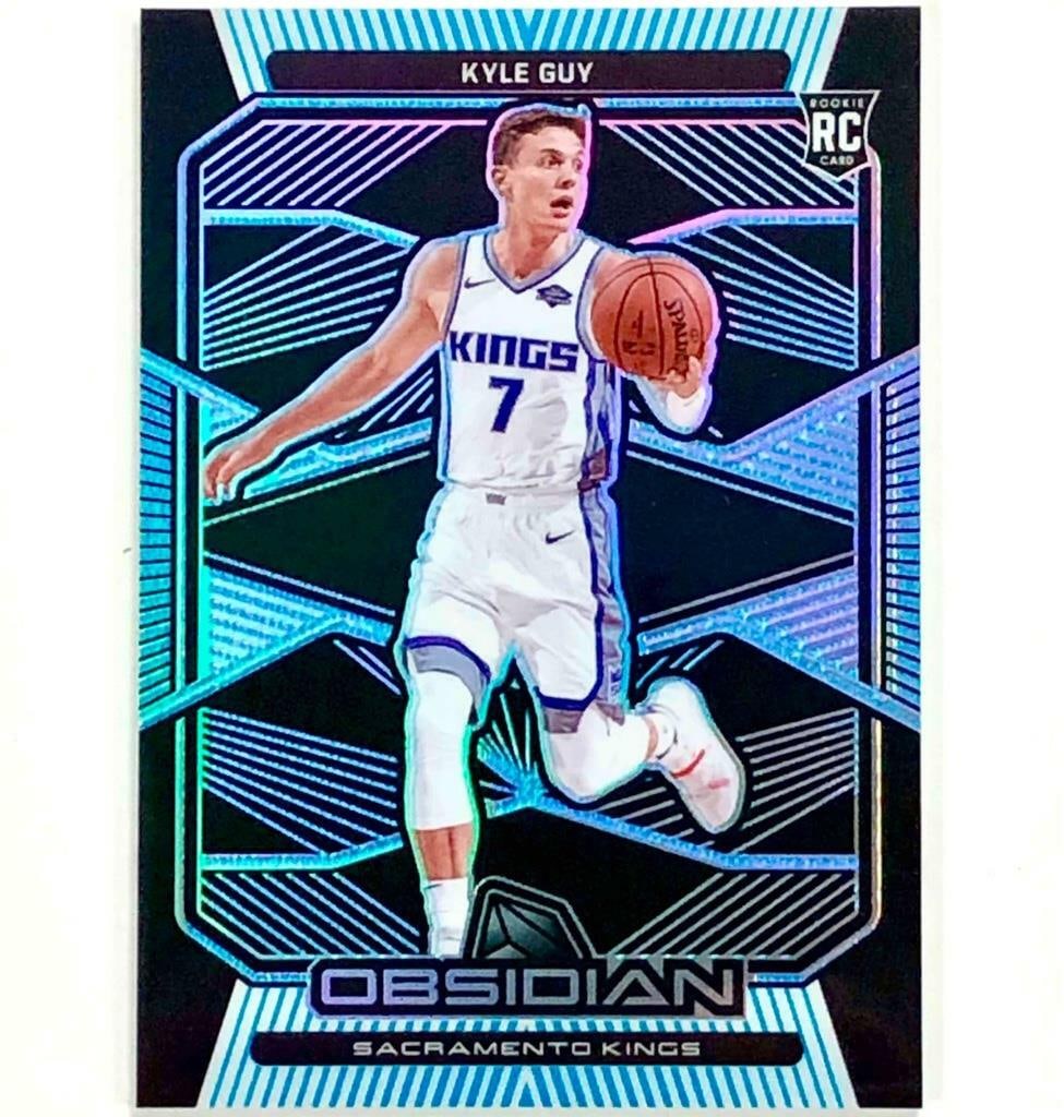 Kyle Guy Rookie Electric Etch Blue Panini Obsidian Basketball Card Serial Numbered to 16: Kyle Guy Rookie Electric Etch Blue Panini Obsidian Basketball Card Serial Numbered to 16 This is a 2019-20 Panini Obsidian #162 Kyle Guy First Off The Line (FOTL) Electric Etch Blue rookie card, seria