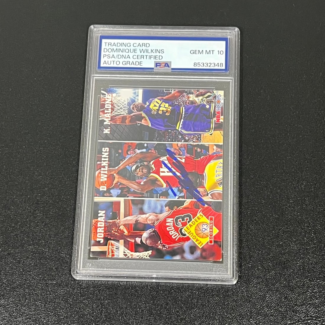 1993 NBA SkyBox #283 Dominique Wilkins Signed Card PSA/DNA Authenticated: 1993 NBA SkyBox #283 Dominique Wilkins Signed Card PSA/DNA Authenticated This collectible card features Dominique Wilkins, a legendary basketball player primarily known for his time with the Atlanta H