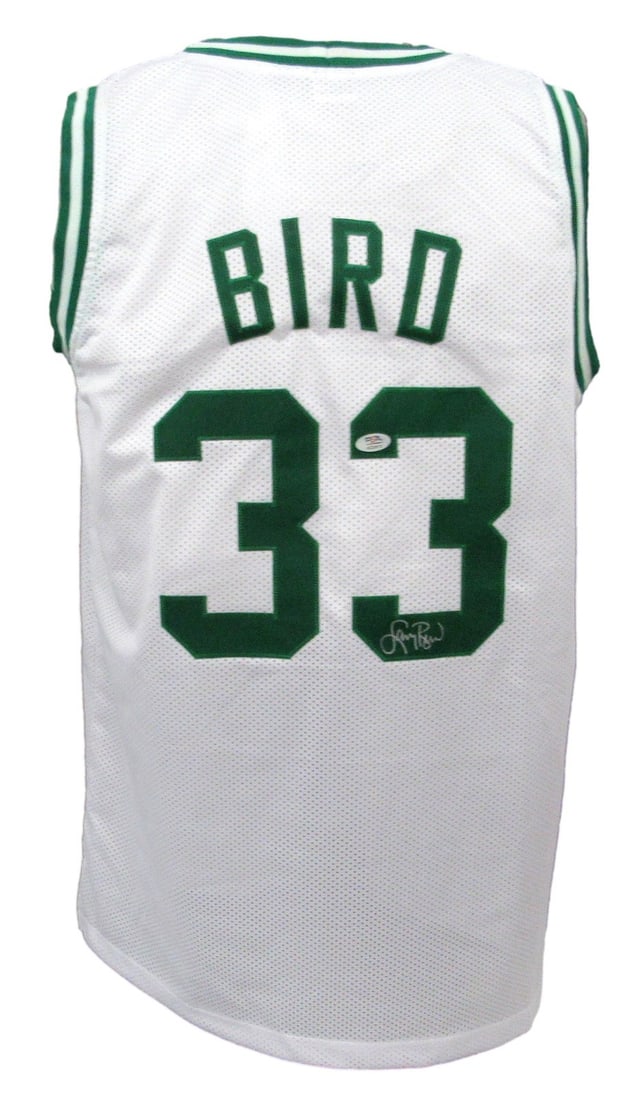 Larry Bird Autographed White Custom Celtics Jersey PSA/DNA: Larry Bird Autographed White Custom Celtics Jersey PSA/DNA Offered is a Larry Bird Hall of Fame Signed/Autographed White Custom Basketball Jersey from the Boston Celtics. This jersey features a genuin