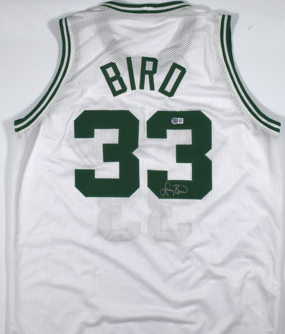 Larry Bird signed Boston Celtics white pro style jersey Beckett hologram: Larry Bird signed Boston Celtics white pro style jersey Beckett hologram This is a white pro style jersey autographed by Larry Bird. The jersey represents the Boston Celtics and includes a Beckett W h