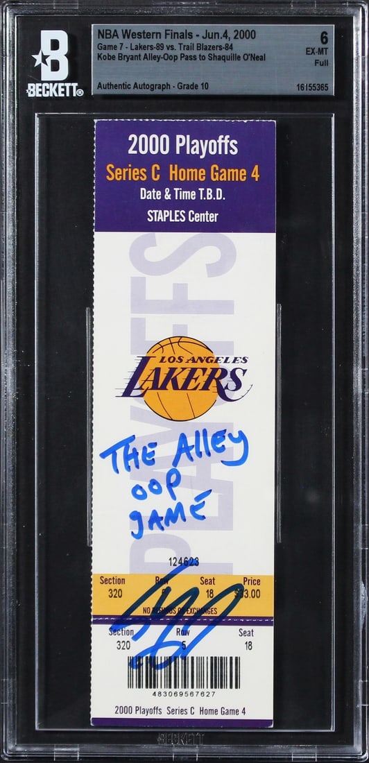 Shaquille O'Neal Signed 2000 Finals Game 7 Ticket EX-MT 6 Auto Gem Mint 10 Beckett Authenticated: Shaquille O'Neal Signed 2000 Finals Game 7 Ticket EX-MT 6 Auto Gem Mint 10 Beckett Authenticated This is a remarkable piece of sports memorabilia: a full ticket from Game 7 of the 2000 NBA Finals, per