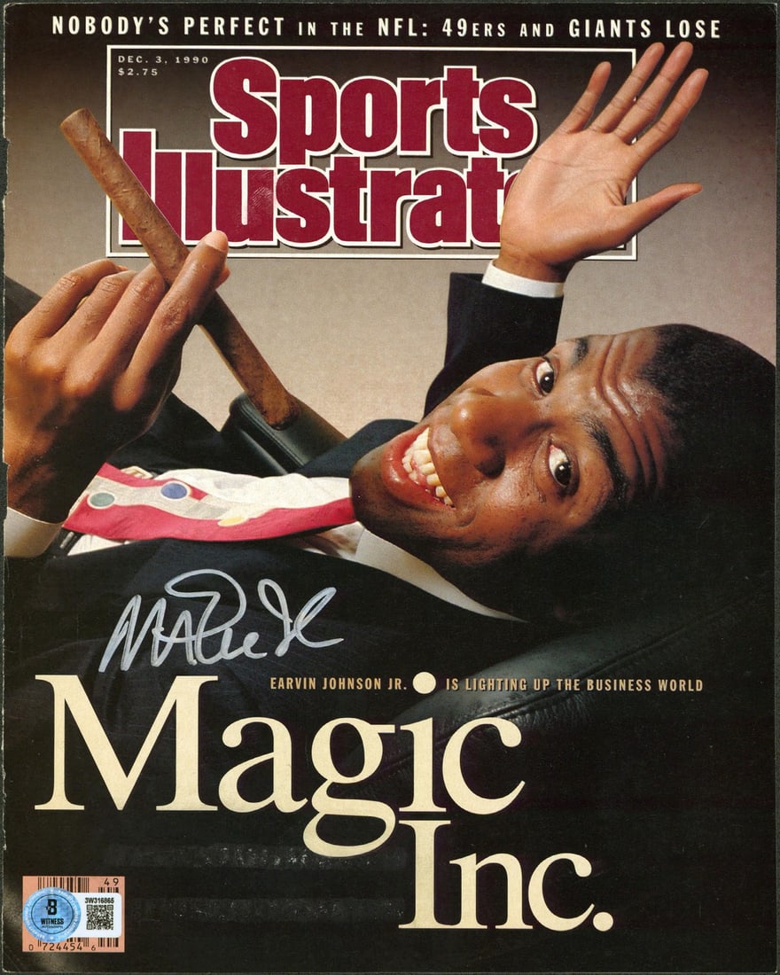 Magic Johnson Autographed 1990 Sports Illustrated Cover Beckett Authenticated: Magic Johnson Autographed 1990 Sports Illustrated Cover Beckett Authenticated This is an original Sports Illustrated magazine cover from December 3, 1990, personally signed by Magic Johnson of the Los