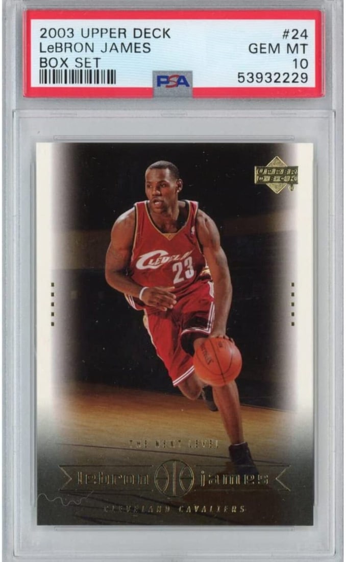 2003-04 LeBron James Rookie Card #24 PSA 10 Gem Mint NBA: 2003-04 LeBron James Rookie Card #24 PSA 10 Gem Mint NBA This 2003-04 Upper Deck LeBron James #24 Box Set Rookie RC Basketball Card is graded PSA 10 Gem Mint, signifying it is in pristine condition. T