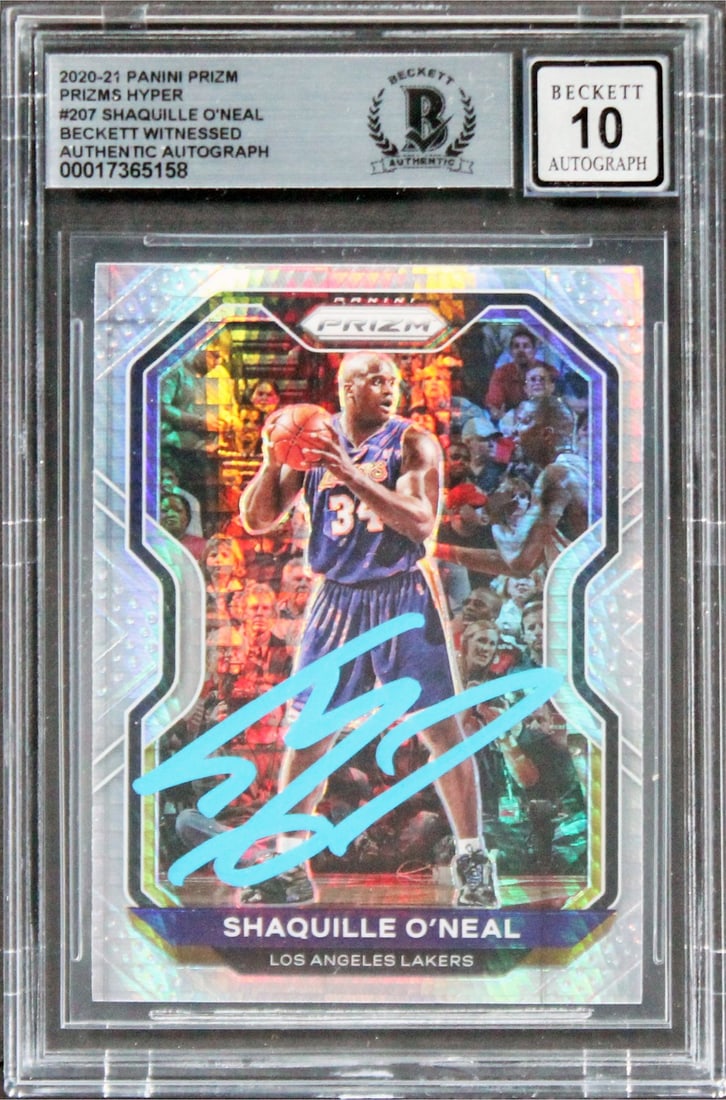Shaquille O'Neal Autographed 2020 Panini Prizm Hyper #207 Gem Mint 10 Beckett: Shaquille O'Neal Autographed 2020 Panini Prizm Hyper #207 Gem Mint 10 Beckett This is a Gem Mint 10 graded 2020 Panini Prizm Prizms Hyper #207 card, personally signed by Shaquille O'Neal of the Los An