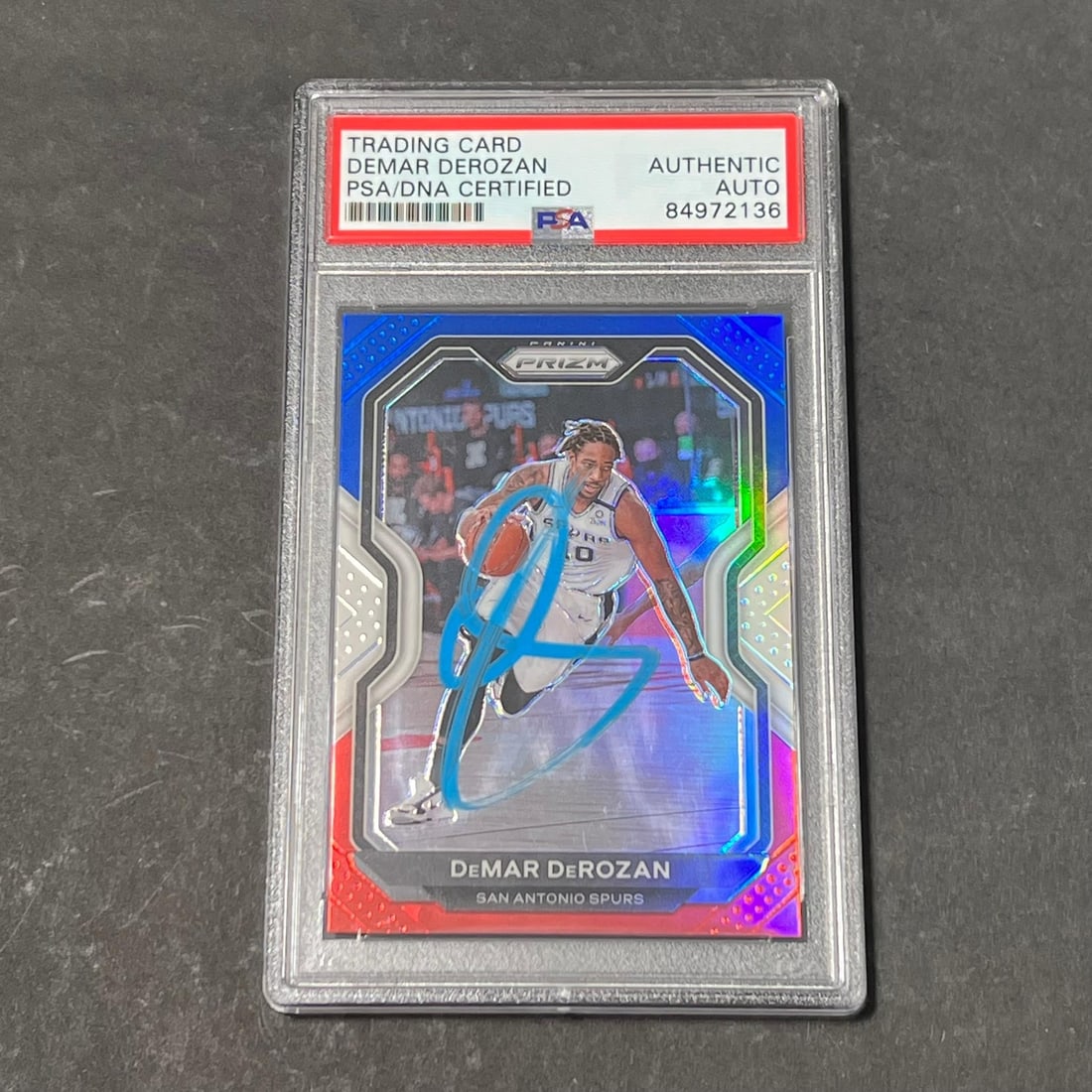 2020-21 Panini Prizm #210 DeMar DeRozan Signed Card PSA Authenticated: 2020-21 Panini Prizm #210 DeMar DeRozan Signed Card PSA Authenticated This listing features a 2020-21 Panini Prizm #210 trading card, beautifully signed by DeMar DeRozan, a prominent player who repres