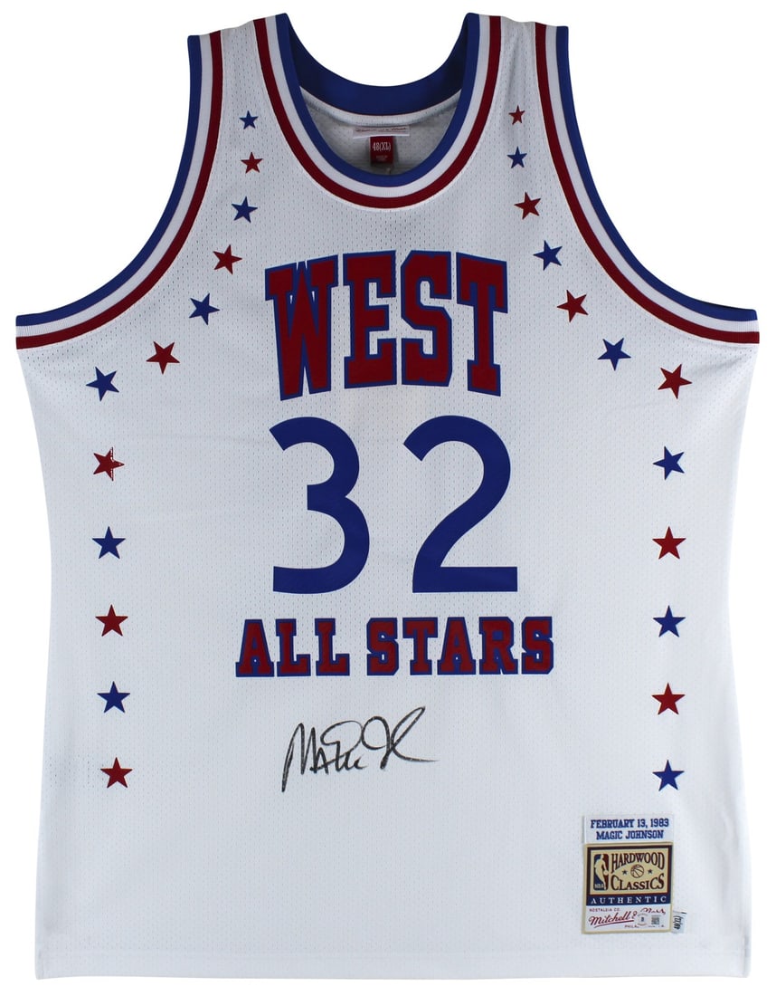 Magic Johnson Signed 1983 All-Star Jersey Los Angeles Lakers BAS Witnessed: Magic Johnson Signed 1983 All-Star Jersey Los Angeles Lakers BAS Witnessed Celebrate the legacy of Magic Johnson with this authentic Los Angeles Lakers jersey. This White 1983 All-Star Mitchell & Ness
