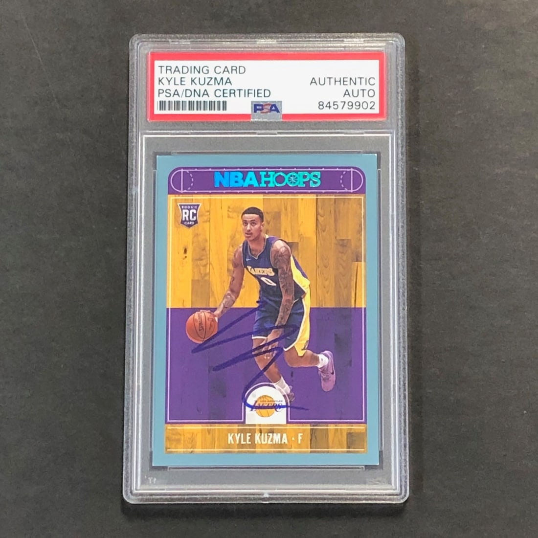 2017-18 NBA Hoops #277 Kyle Kuzma Autographed Card PSA Slabbed Lakers: 2017-18 NBA Hoops #277 Kyle Kuzma Autographed Card PSA Slabbed Lakers This is a 2017-18 NBA Hoops Teal #277 trading card featuring Kyle Kuzma, a rookie card that showcases his signature. The autograph