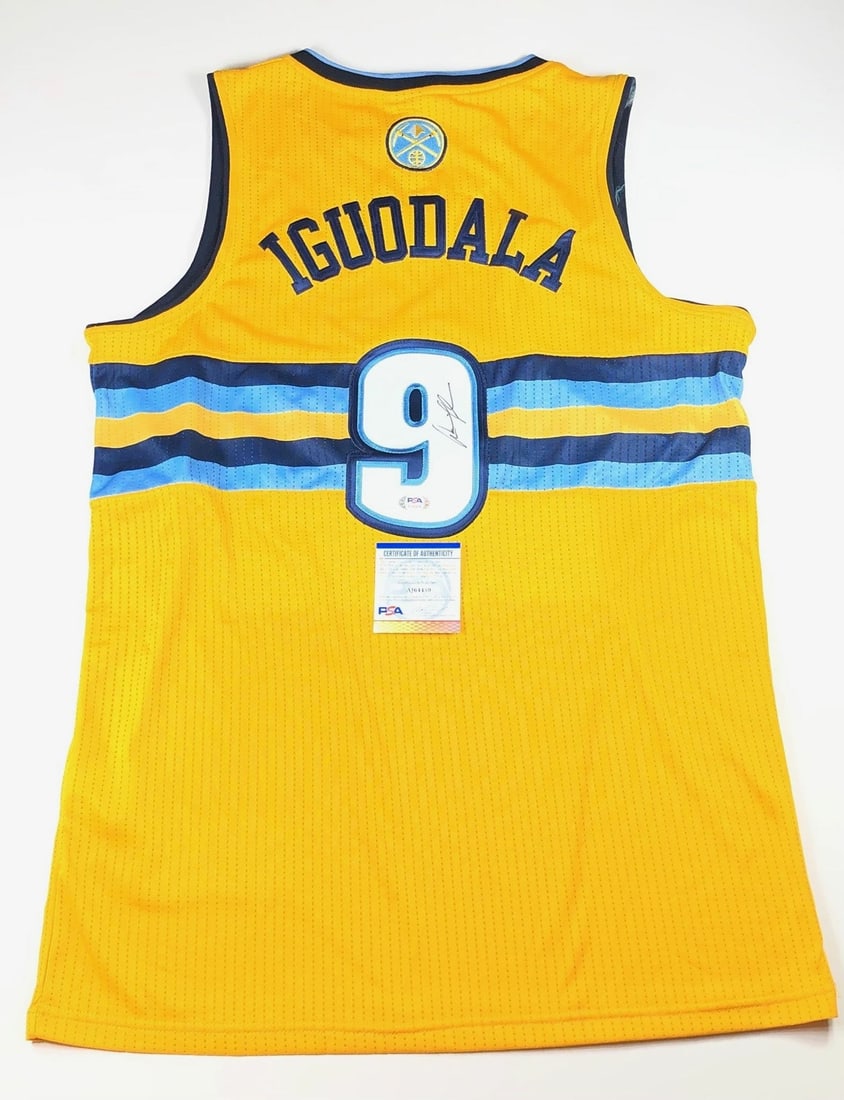 Andre Iguodala Denver Nuggets Autographed Jersey PSA/DNA Certified: Andre Iguodala Denver Nuggets Autographed Jersey PSA/DNA Certified This is an original, pre-owned stitched jersey autographed by Andre Iguodala, a notable player from the Denver Nuggets in the NBA. Th