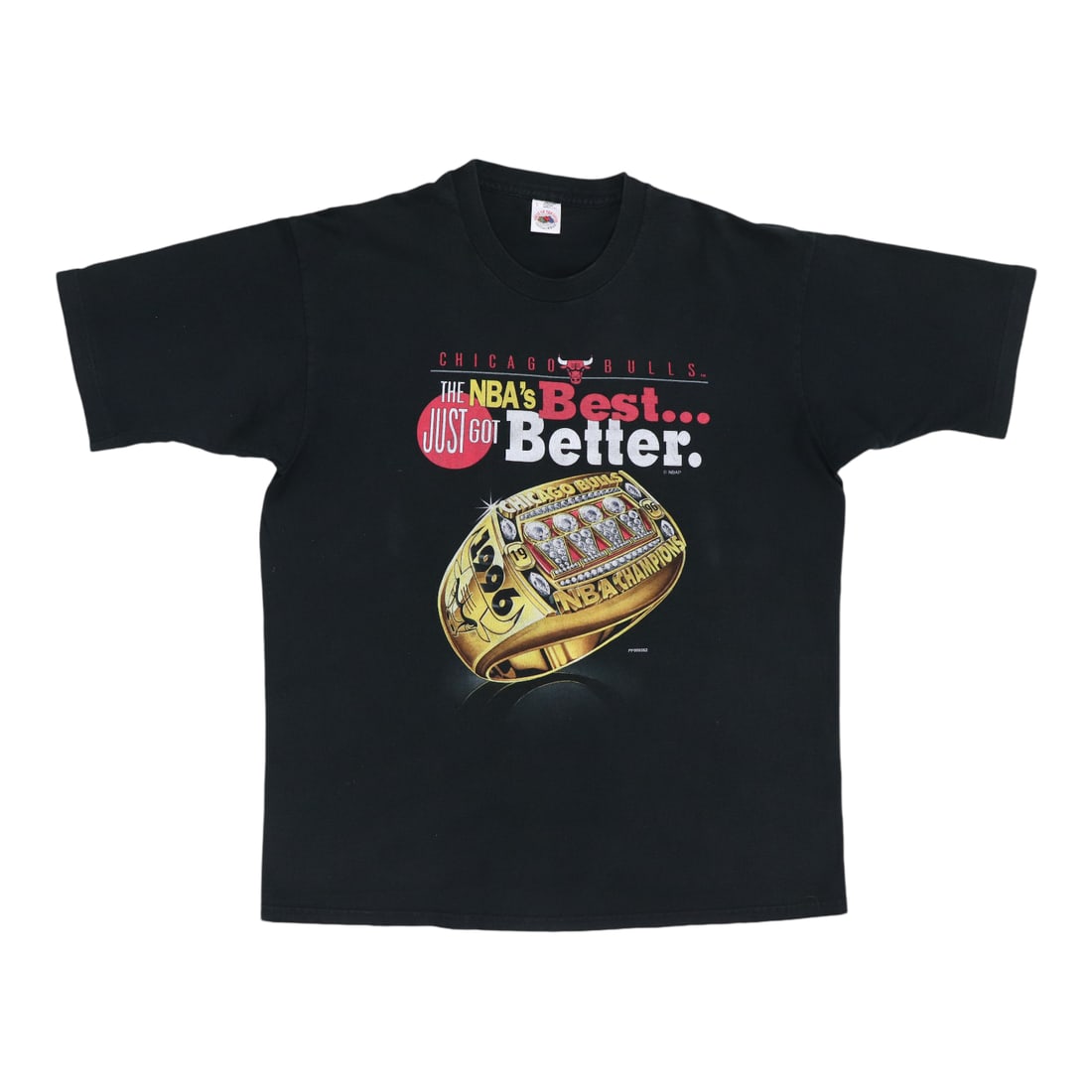 Vintage 1996 Chicago Bulls Championship Graphic Black Cotton T-Shirt: Vintage 1996 Chicago Bulls Championship Graphic Black Cotton T-Shirt This is an original vintage 1996 Chicago Bulls "Best Got Better" Champions shirt. It is not a modern reproduction and features no g