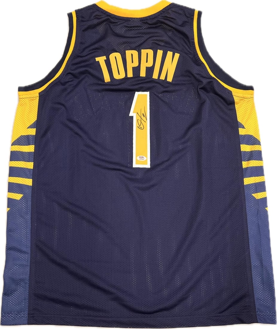 PSA DNA Autographed Obi Toppin Indiana Pacers Stitched Basketball Jersey: PSA DNA Autographed Obi Toppin Indiana Pacers Stitched Basketball Jersey This is a pre-owned Indiana Pacers basketball jersey autographed by Obi Toppin. The signature has been authenticated by PSA/DNA