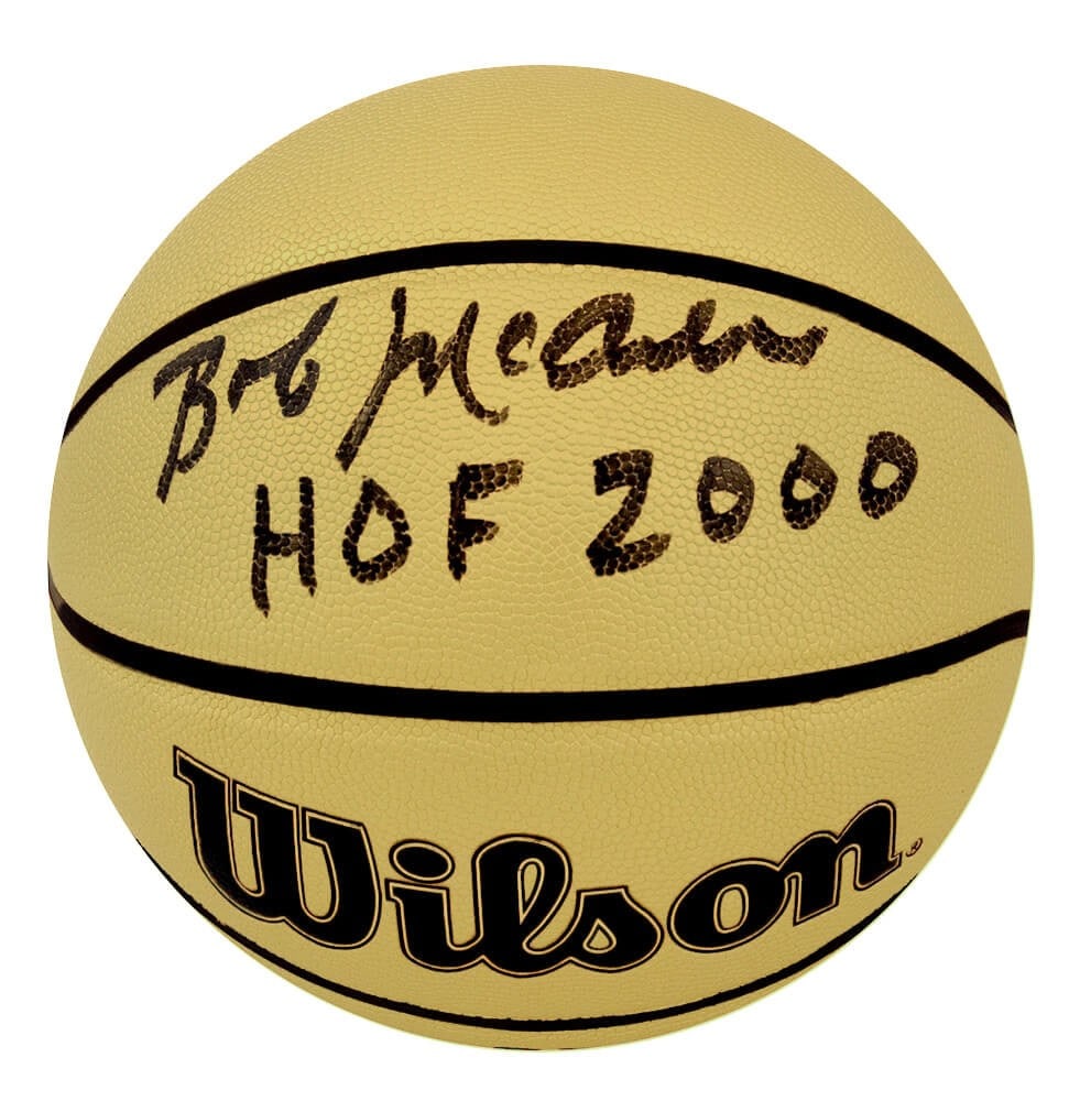 Bob McAdoo Signed NBA Basketball Wilson Gold HOF 2000 with COA: Bob McAdoo Signed NBA Basketball Wilson Gold HOF 2000 with COA This is a full-size Wilson gold indoor/outdoor NBA basketball signed by Bob McAdoo, featuring the inscription 'HOF 2000'. McAdoo, a champ