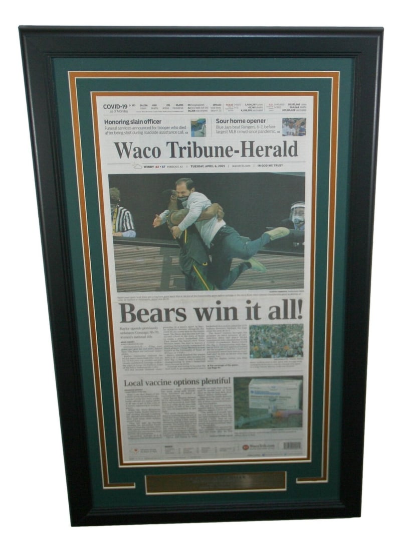 Framed Waco Tribune Newspaper Baylor Bears 2021 NCAA Basketball Champions (1 of 2)