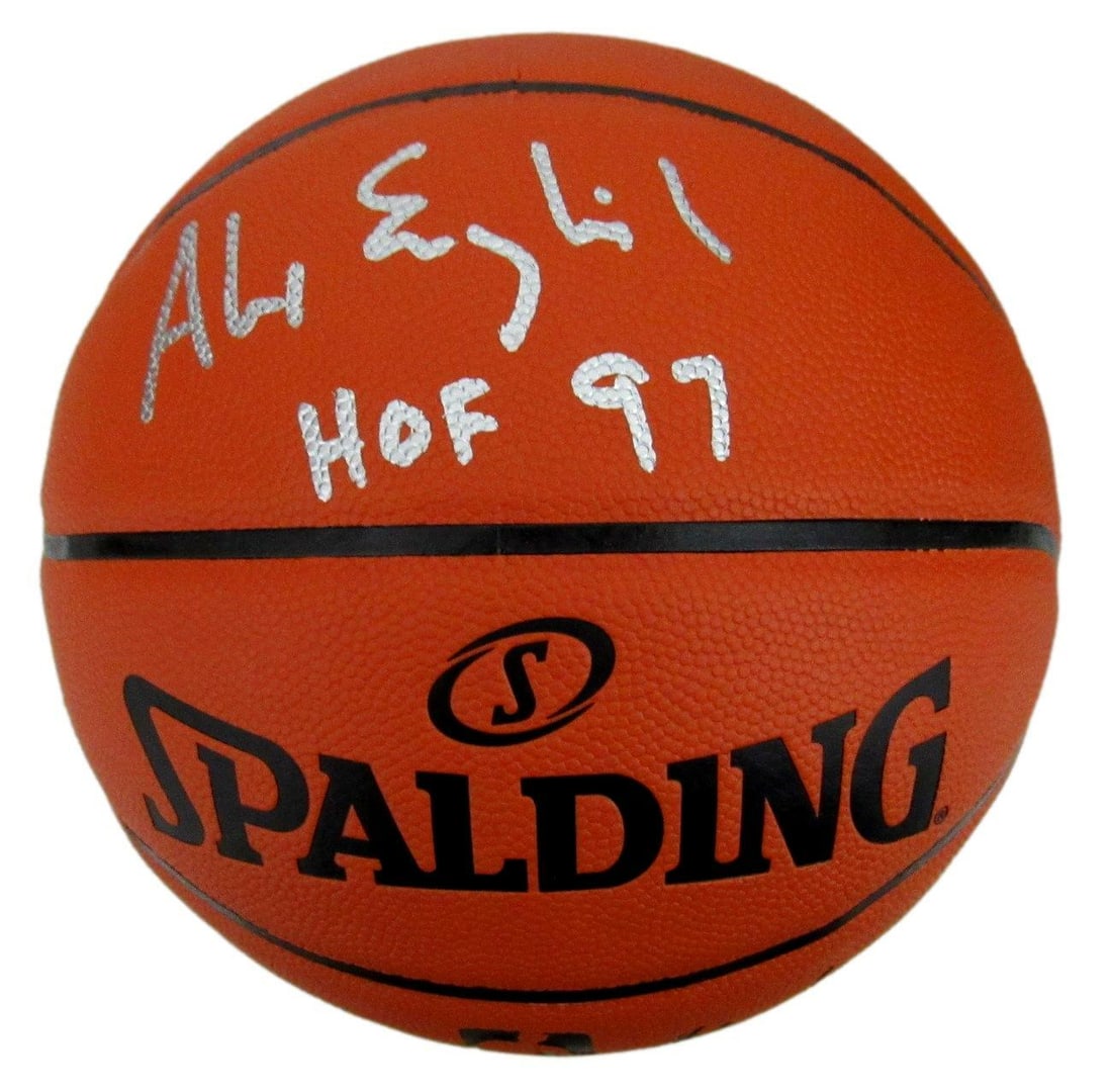 Alex English Signed HOF 97 Nuggets Spalding Basketball JSA Authenticated: Alex English Signed HOF 97 Nuggets Spalding Basketball JSA Authenticated This is an original Spalding NBA replica basketball signed and inscribed by Alex English, commemorating his induction into the 