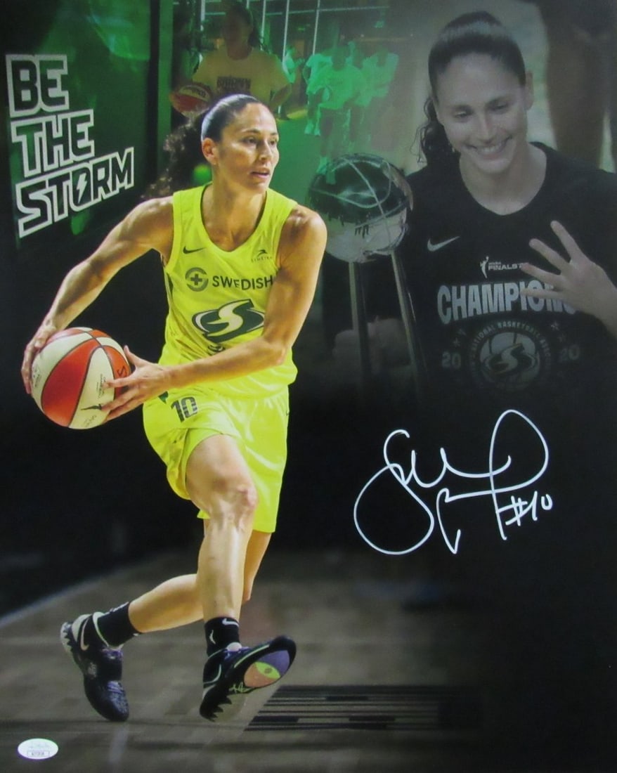 Sue Bird Signed 16x20 Seattle Storm Photo JSA Certified: Sue Bird Signed 16x20 Seattle Storm Photo JSA Certified This item features a stunning 16x20 photo of Sue Bird, a renowned player for the Seattle Storm in the WNBA. The photograph is autographed by Bir