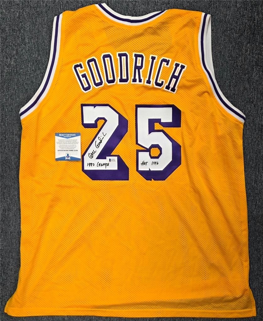 Los Angeles Lakers Gail Goodrich Autographed Jersey BAS With Inscriptions: Los Angeles Lakers Gail Goodrich Autographed Jersey BAS With Inscriptions This Los Angeles Lakers jersey is signed by Gail Goodrich and features the inscriptions "1972 Champs" and "HOF 1996." The auto