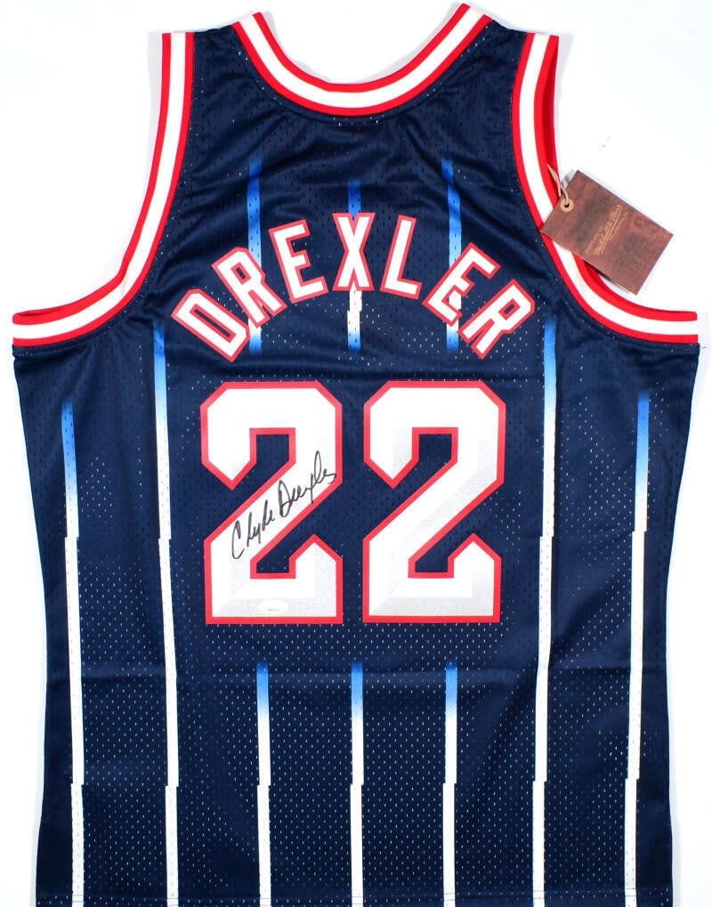 Clyde Drexler autographed Houston Rockets Mitchell Ness Swingman jersey JSA (1 of 7)