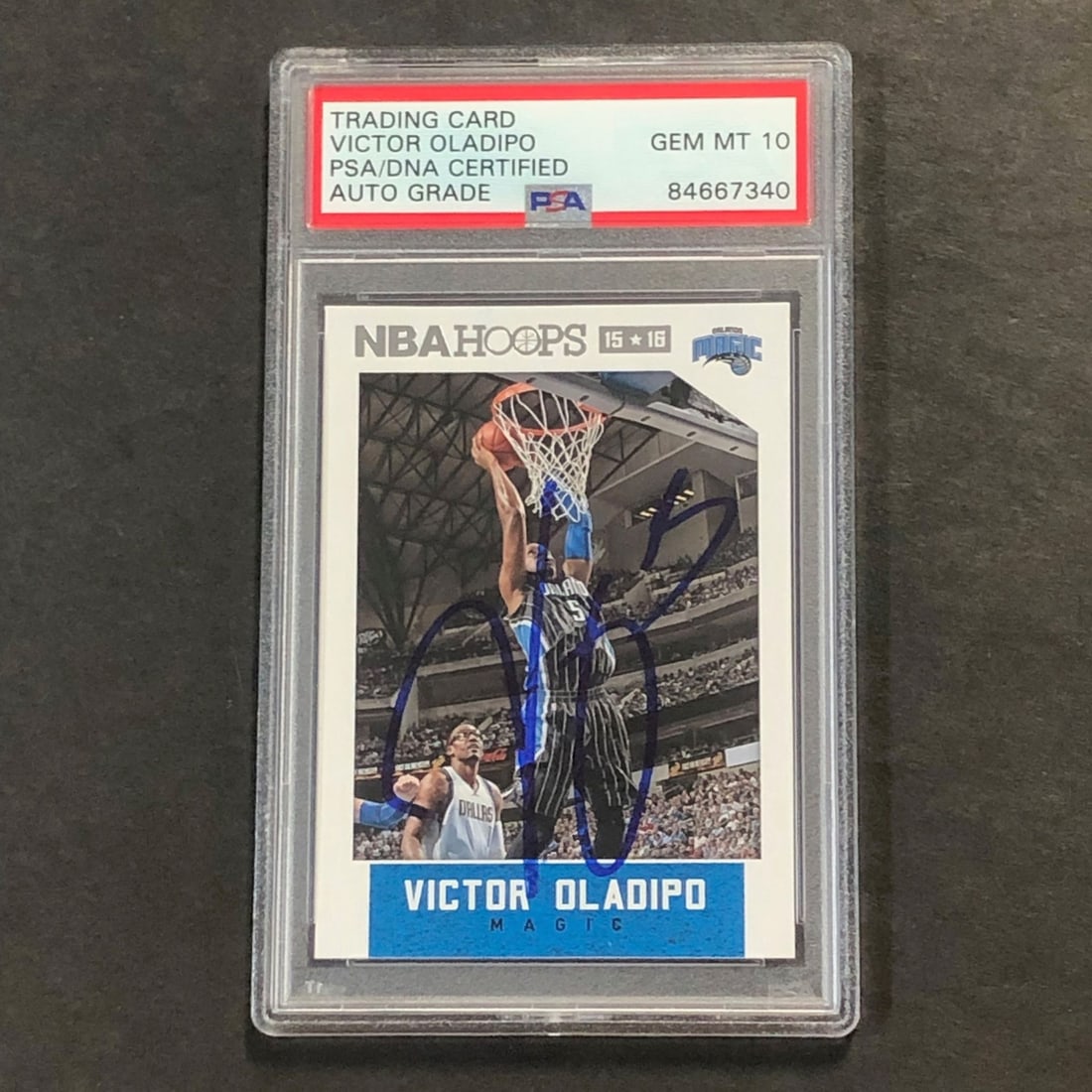Victor Oladipo autographed 2015-16 NBA Hoops card PSA DNA graded 10: Victor Oladipo autographed 2015-16 NBA Hoops card PSA DNA graded 10 This is a 2015-16 NBA Hoops #210 trading card signed by Victor Oladipo. The autograph has been authenticated and graded 10 by PSA/DN
