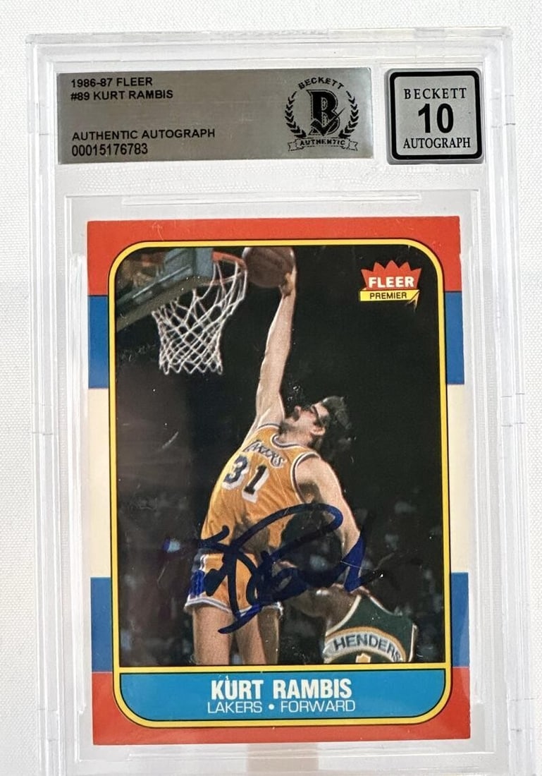 Kurt Rambis signed 1986-87 Fleer Lakers card BGS 10: Kurt Rambis signed 1986-87 Fleer Lakers card BGS 10 This is an original 1986-87 Fleer #89 basketball trading card featuring Kurt Rambis of the Los Angeles Lakers. The card is hand-signed by Kurt Rambi