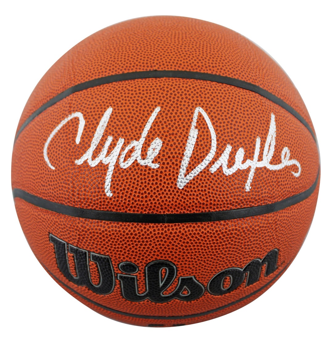 Clyde Drexler Signed Wilson Basketball BAS Witnessed Houston Rockets Autograph (1 of 3)