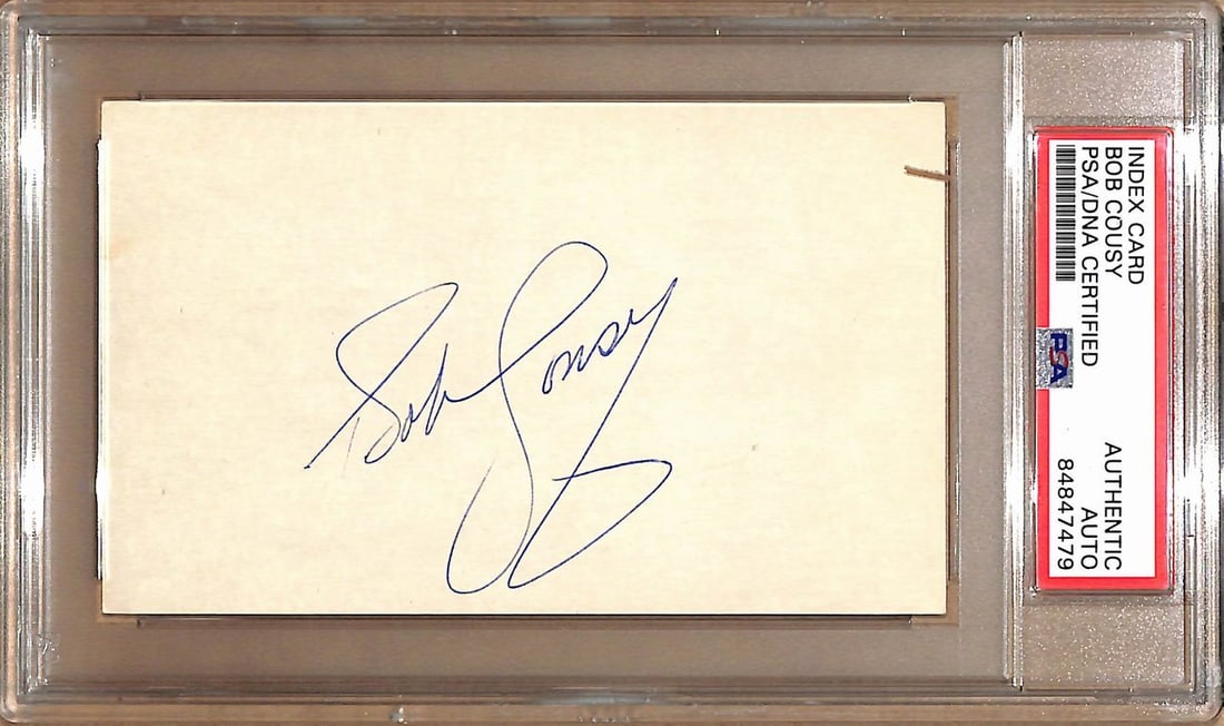Bob Cousy Autographed 3x5 Index Card Boston Celtics PSA/DNA: Bob Cousy Autographed 3x5 Index Card Boston Celtics PSA/DNA This is a Bob Cousy Hall of Fame autographed 3x5 index card featuring the Boston Celtics. The autograph is authenticated by PSA/DNA and come