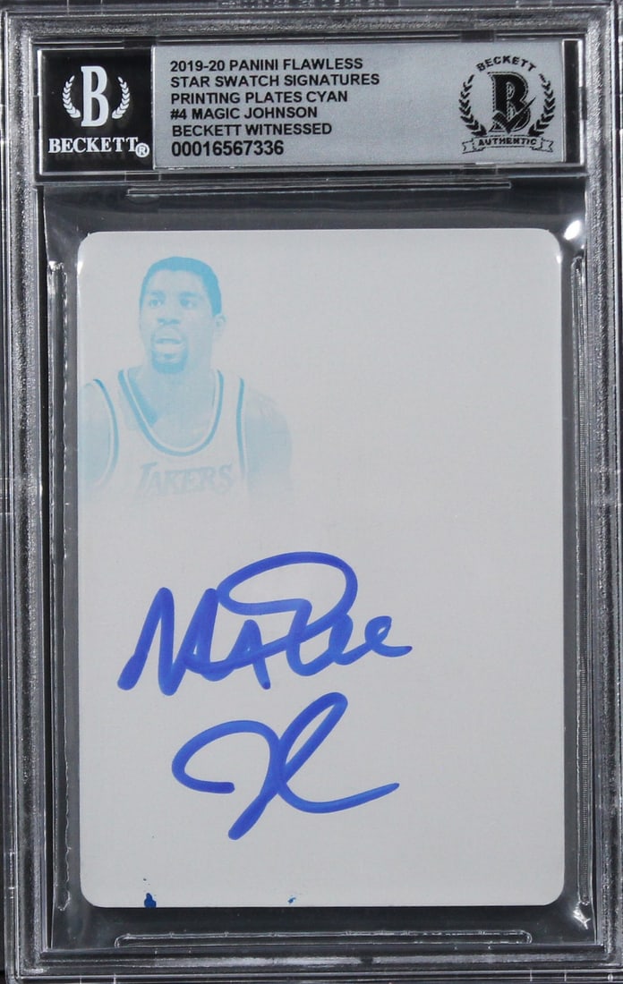 Magic Johnson Signed 2019 Panini Flawless 1/1 Card Gem Mint 10 BAS: Magic Johnson Signed 2019 Panini Flawless 1/1 Card Gem Mint 10 BAS Celebrate the legacy of Magic Johnson with this exceptional 2019 Panini Flawless #4 #1/1 card, featuring a stunning autograph graded 