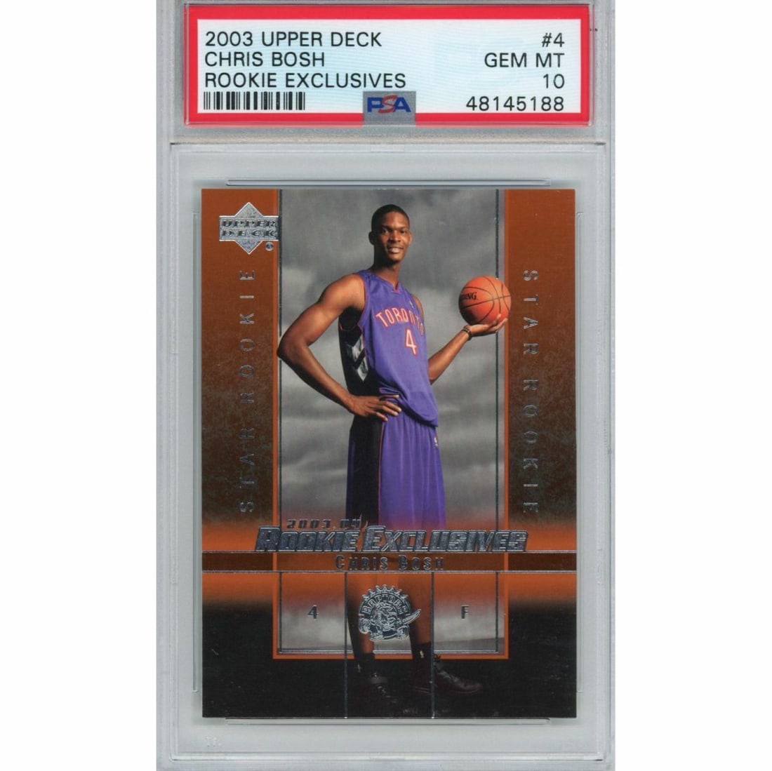 2003-04 Upper Deck Chris Bosh #4 Rookie Exclusives Autographed PSA 10 Card (1 of 2)