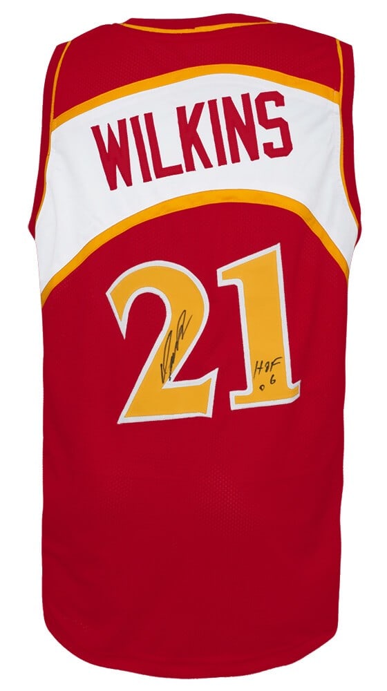 Dominique Wilkins Signed Red Throwback Jersey HOF 06 with COA: Dominique Wilkins Signed Red Throwback Jersey HOF 06 with COA Celebrate the legacy of basketball legend Dominique Wilkins with this signed red throwback custom basketball jersey. This original piece i