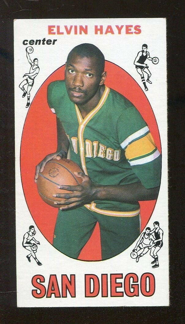 1969 Topps Elvin Hayes Rookie Card San Diego Rockets Vintage: 1969 Topps Elvin Hayes Rookie Card San Diego Rockets Vintage This is a 1969 Topps #75 Tall Boy Rookie card featuring basketball legend Elvin Hayes, who played for the San Diego Rockets. This original 