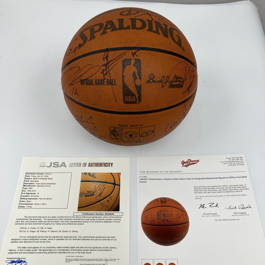 2011 Suns Celtics game used ball 14 signatures JSA COA: 2011 Suns Celtics game used ball 14 signatures JSA COA This is an original game-used basketball from the 2011 matchup between the Phoenix Suns and the Boston Celtics, featuring 14 signatures from team