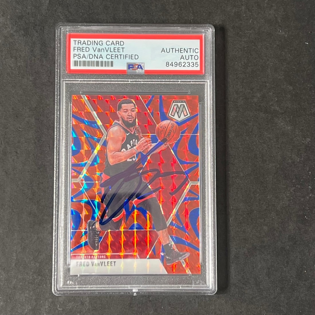 2019-20 Panini Mosaic #9 Fred VanVleet Signed Card PSA Authenticated Raptors: 2019-20 Panini Mosaic #9 Fred VanVleet Signed Card PSA Authenticated Raptors This is a 2019-20 Panini Mosaic #9 card featuring the signature of Fred VanVleet, a prominent player for the Toronto Raptor