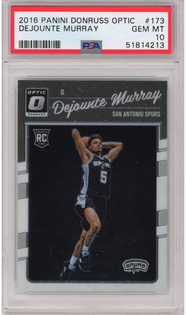 2016-17 Panini Donruss Optic Dejounte Murray Rookie Card PSA 10 Gem Mint: 2016-17 Panini Donruss Optic Dejounte Murray Rookie Card PSA 10 Gem Mint This is a graded 2016-17 Panini Donruss Optic Dejounte Murray #173 Rookie RC Basketball Card, achieving a grade of 10 (Gem Mint