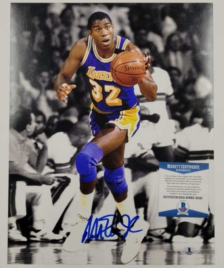 Magic Johnson Signed Lakers 11x14 Photo Beckett COA: Magic Johnson Signed Lakers 11x14 Photo Beckett COA This is an original 11x14 photo of Magic Johnson, a legendary player of the Los Angeles Lakers, featuring his authentic signature. The item is authe