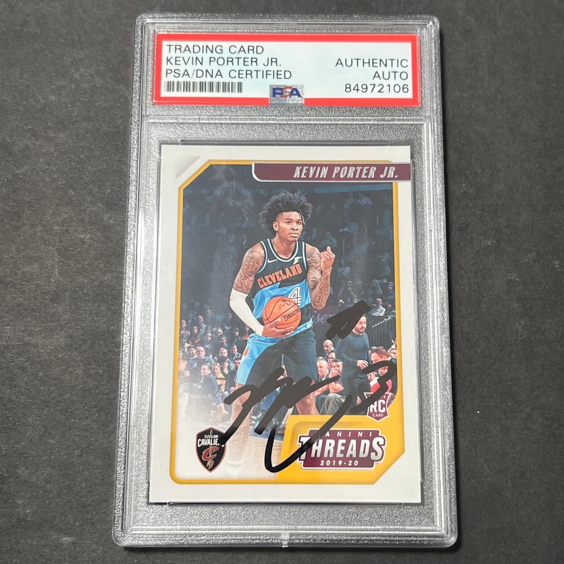 2019-20 Panini Chronicles Threads #99 Kevin Porter Jr. Autographed Card PSA Certified: 2019-20 Panini Chronicles Threads #99 Kevin Porter Jr. Autographed Card PSA Certified This is a 2019-20 Panini Chronicles Threads #99 card featuring the autograph of Kevin Porter Jr. The signature has