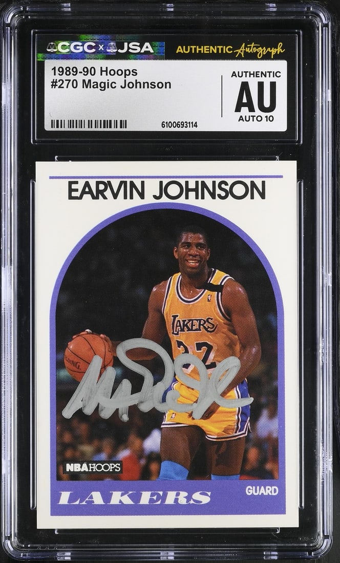 1989-90 Hoops Basketball Card #270 Magic Johnson Autograph CGC JSA 10 (1 of 2)