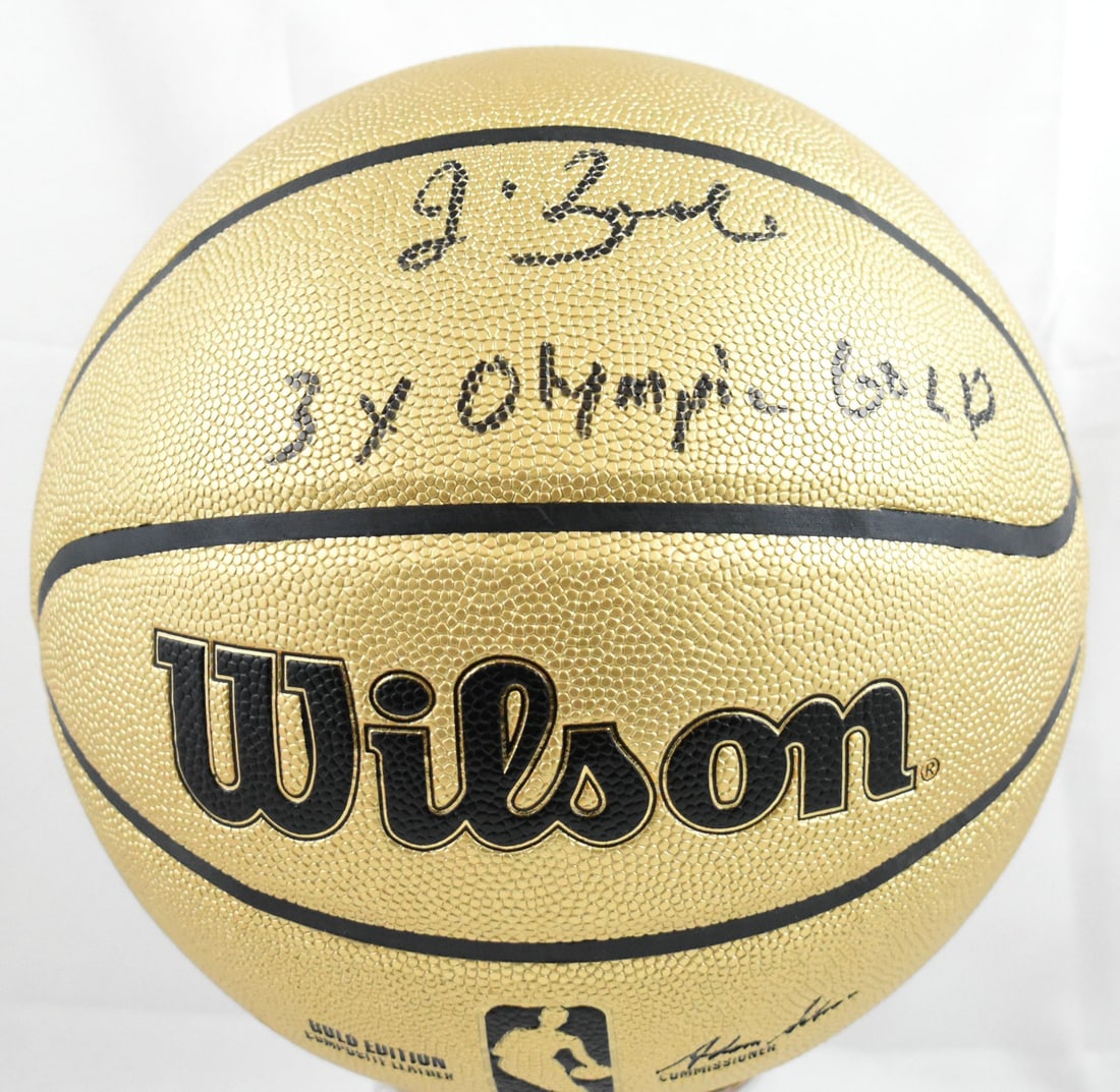 Wilson Gold Basketball Signed by Jim Boeheim with Beckett Authentication: Wilson Gold Basketball Signed by Jim Boeheim with Beckett Authentication This NBA Wilson Gold basketball is autographed by Jim Boeheim and commemorates his achievement as a 3-time Olympic gold medalis