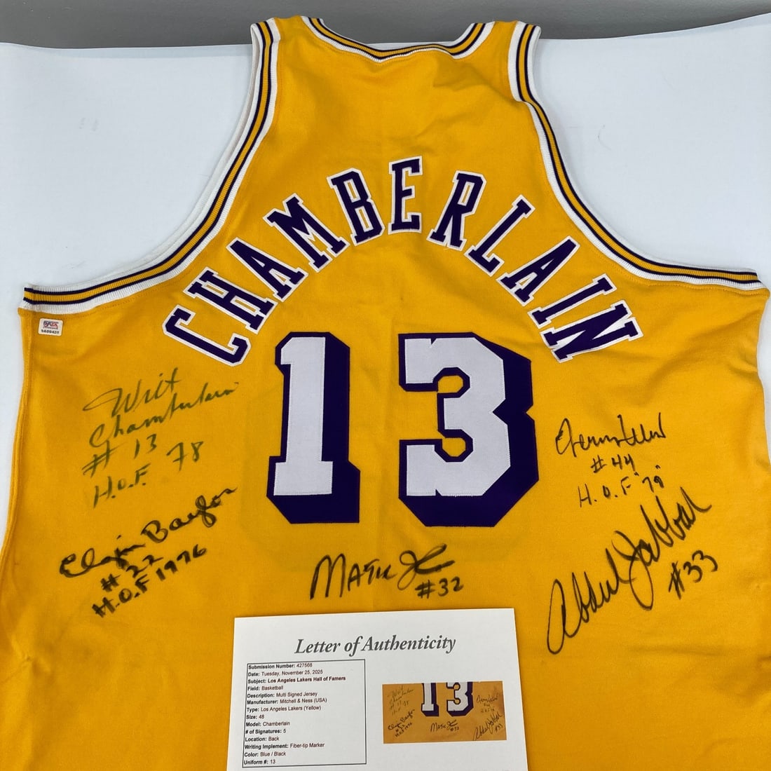 Wilt Chamberlain Signed Lakers Jersey Multi Signed HOF 1978 JSA PSA: Wilt Chamberlain Signed Lakers Jersey Multi Signed HOF 1978 JSA PSA Celebrate basketball history with this authentic Los Angeles Lakers jersey, featuring the legendary Wilt Chamberlain and a total of 