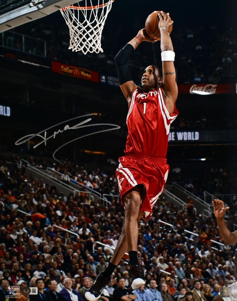 Beckett Holo Tracy McGrady Signed Houston Rockets 16x20 Dunking Photo (1 of 2)