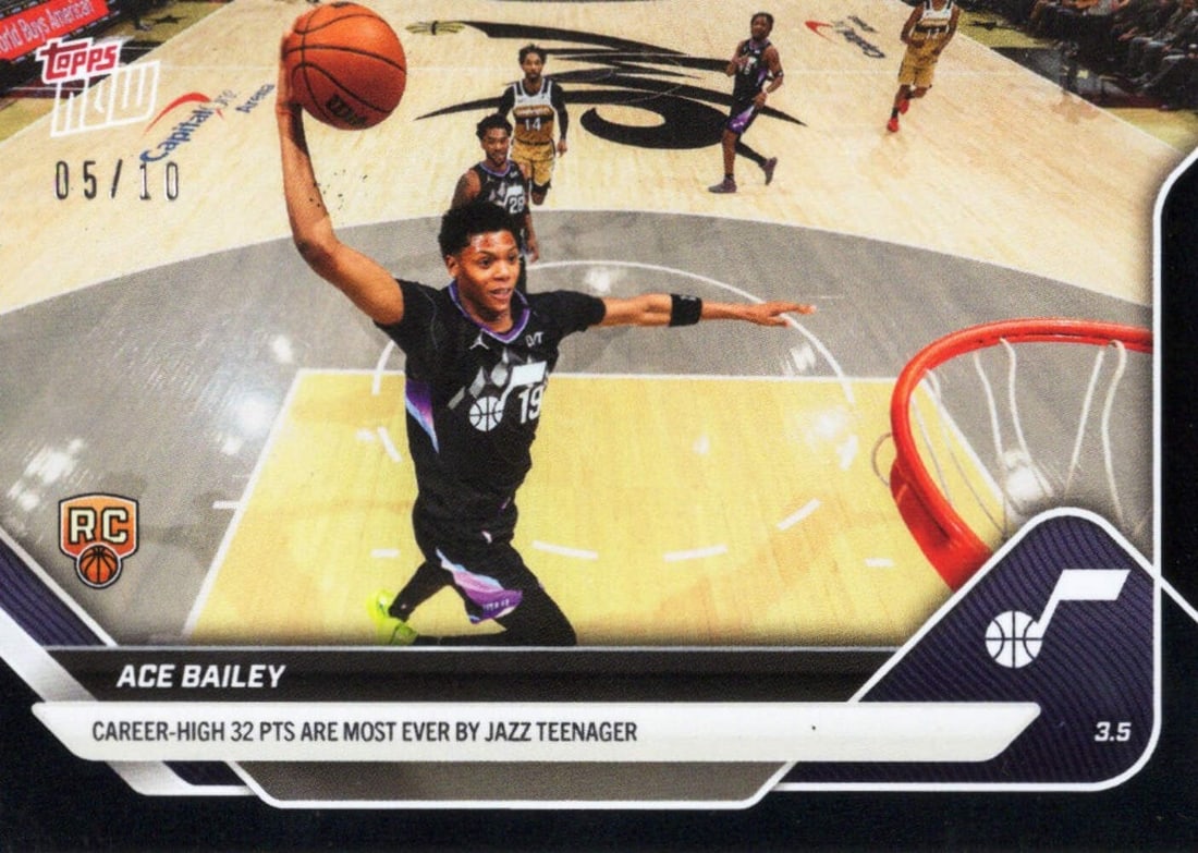 Ace Bailey 2025 Topps Now Black /10 RC Utah Jazz Basketball Card (1 of 2)