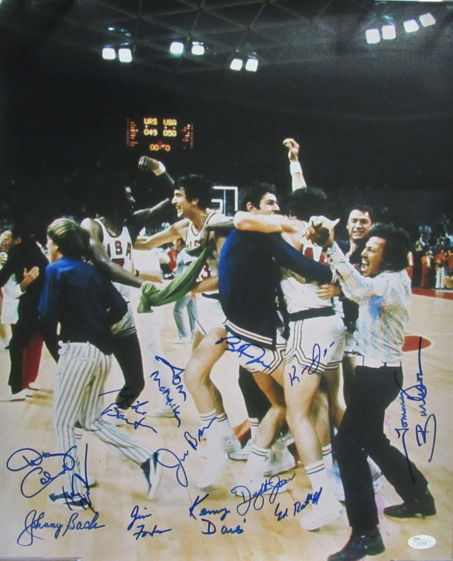 1972 Team USA Basketball Signed 16x20 Photo Olympic Silver Medal JSA Certified: 1972 Team USA Basketball Signed 16x20 Photo Olympic Silver Medal JSA Certified This remarkable item is a team-signed 16x20 color photo from the 1972 Team USA Olympic Basketball Team. While officially 
