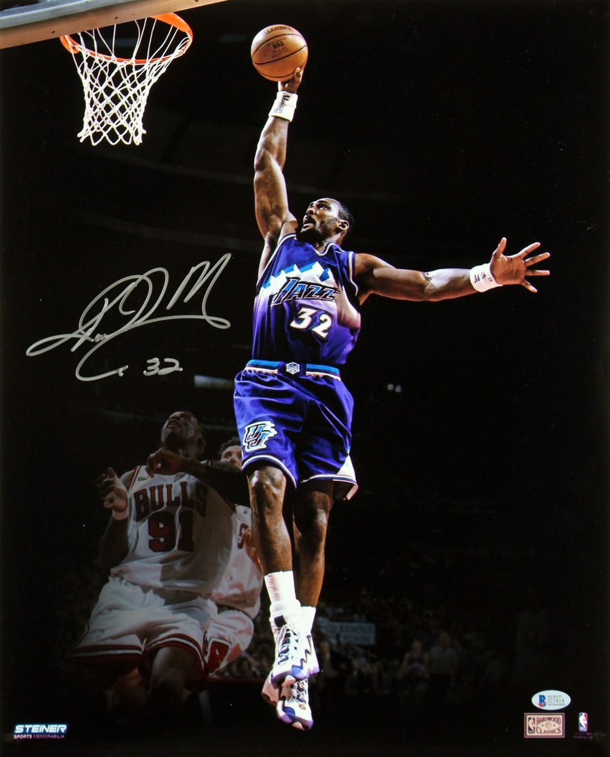 Karl Malone Signed 16x20 Photo Utah Jazz BAS Authenticated (1 of 6)