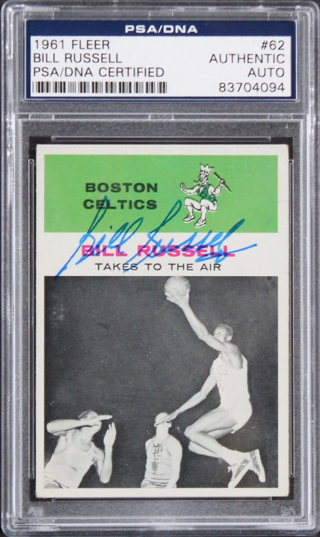 Bill Russell signed 1961 Fleer #62 Celtics card PSA DNA slabbed (1 of 2)