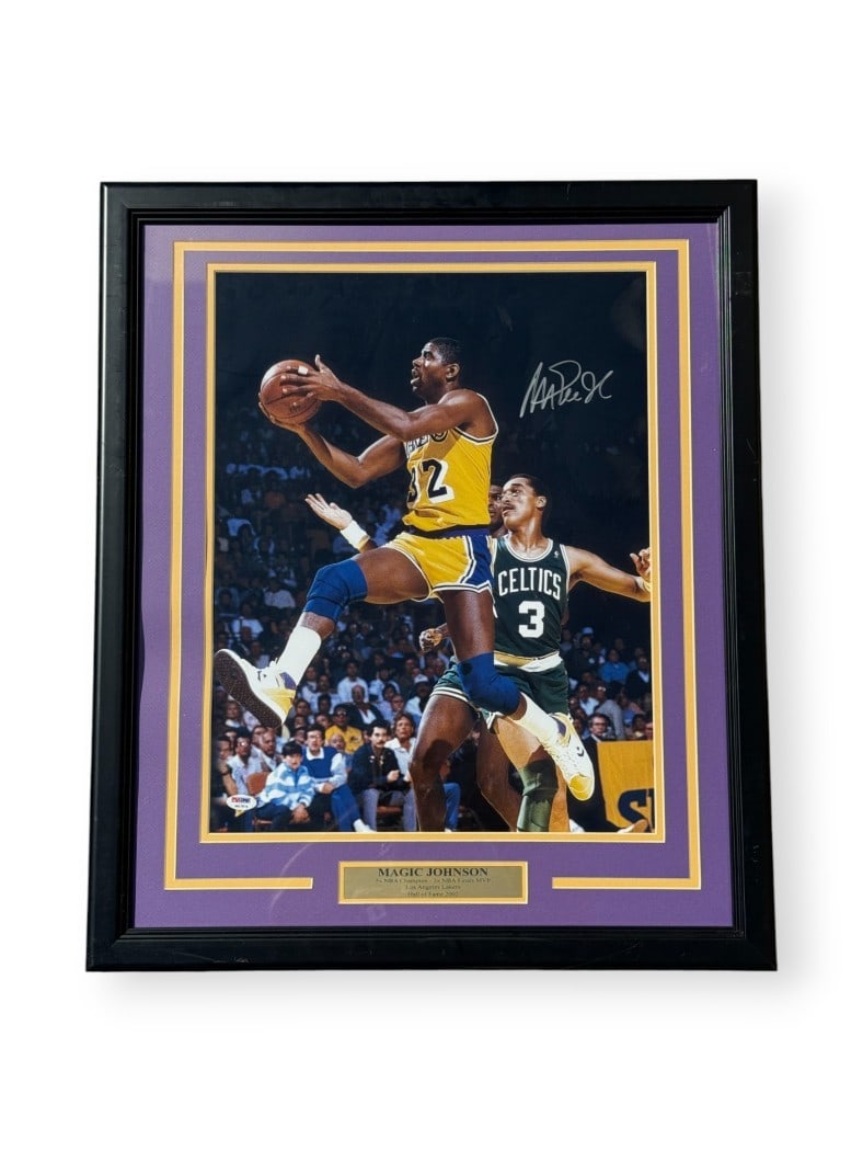Magic Johnson Autographed 16x20 Lakers Photo Framed PSA Certified: Magic Johnson Autographed 16x20 Lakers Photo Framed PSA Certified Celebrate basketball history with this authentic Magic Johnson autographed 16x20 photo, featuring the legendary player from the Los An